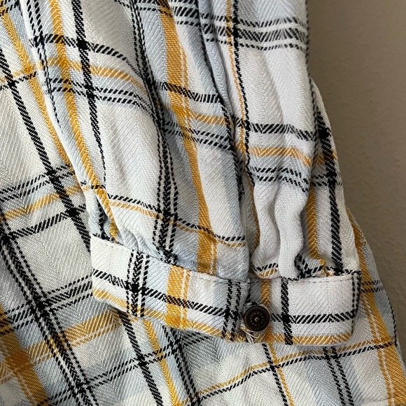 Maurices Women Long Sleeve Top White Yellow Plaid Tie Front Button Up - XS - Picture 10 of 15